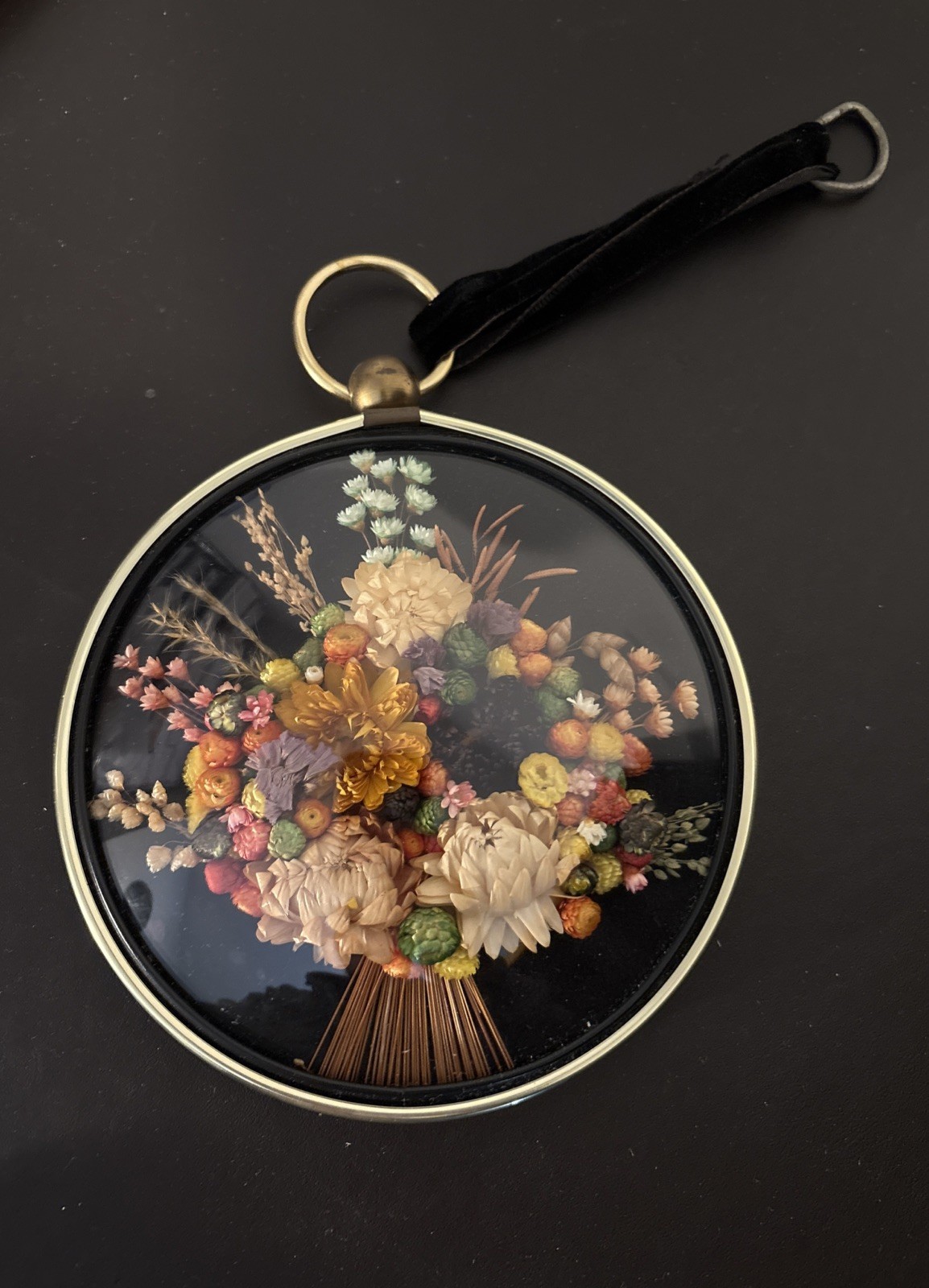 Vintage Cideart Belgium Straw Flowers Domed Frame 6”  Display Decor Wall Art