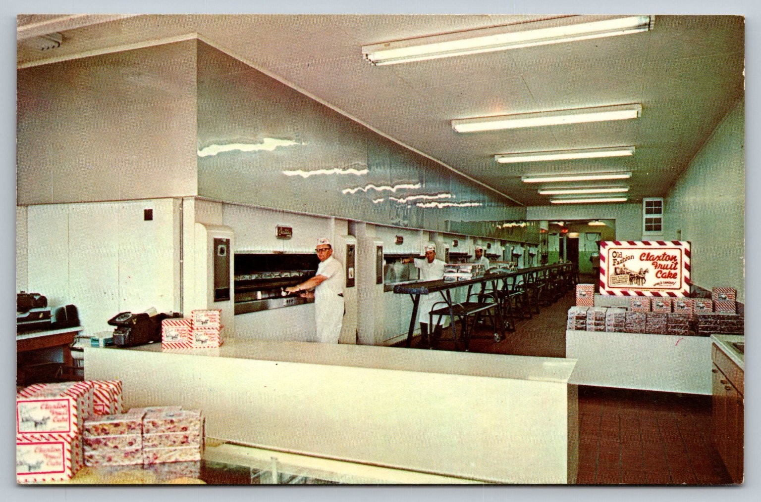 Vintage Claxton Fruit Cake Bakery Interior Postcard Claxton GA Vintage Claxton Fruit Cake Bakery Interior Postcard Claxton GA