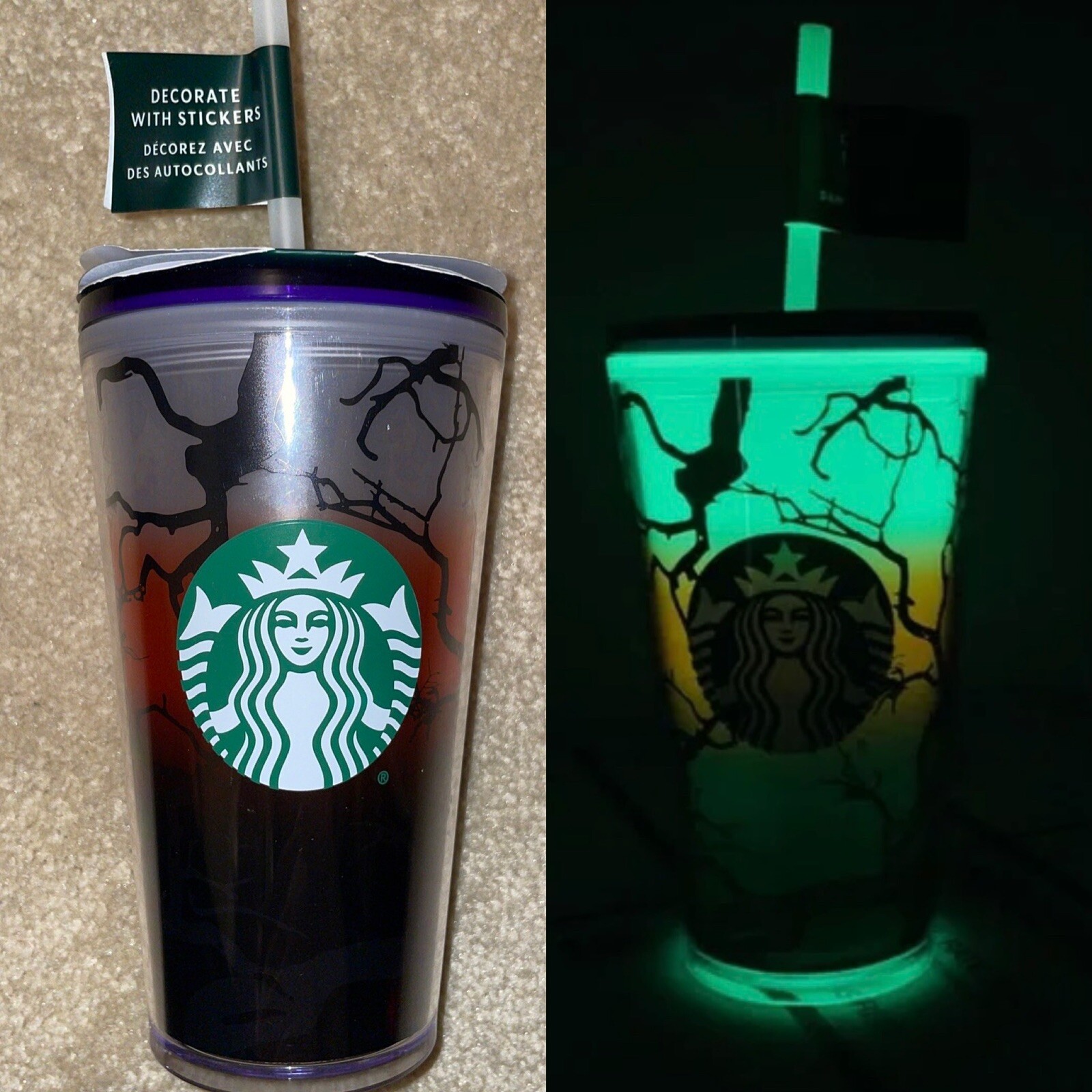 Starbucks Halloween Raven’s Perch Glow in the Dark Cold Cup Tumbler 16oz NEW