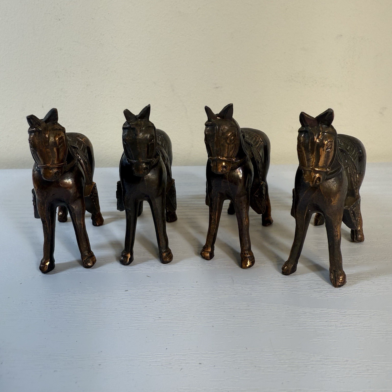 VTG Miniature Metal Horse Figures Bronze Finish Japan/Occupied Japan Set Of 4