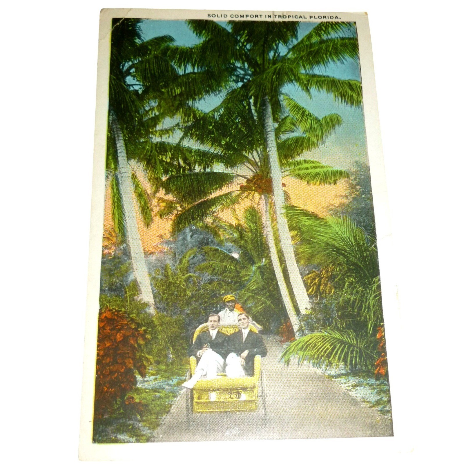 Vintage 1923 Florida Postcard Solid Comfort Rickshaw Gainesville FL White Border