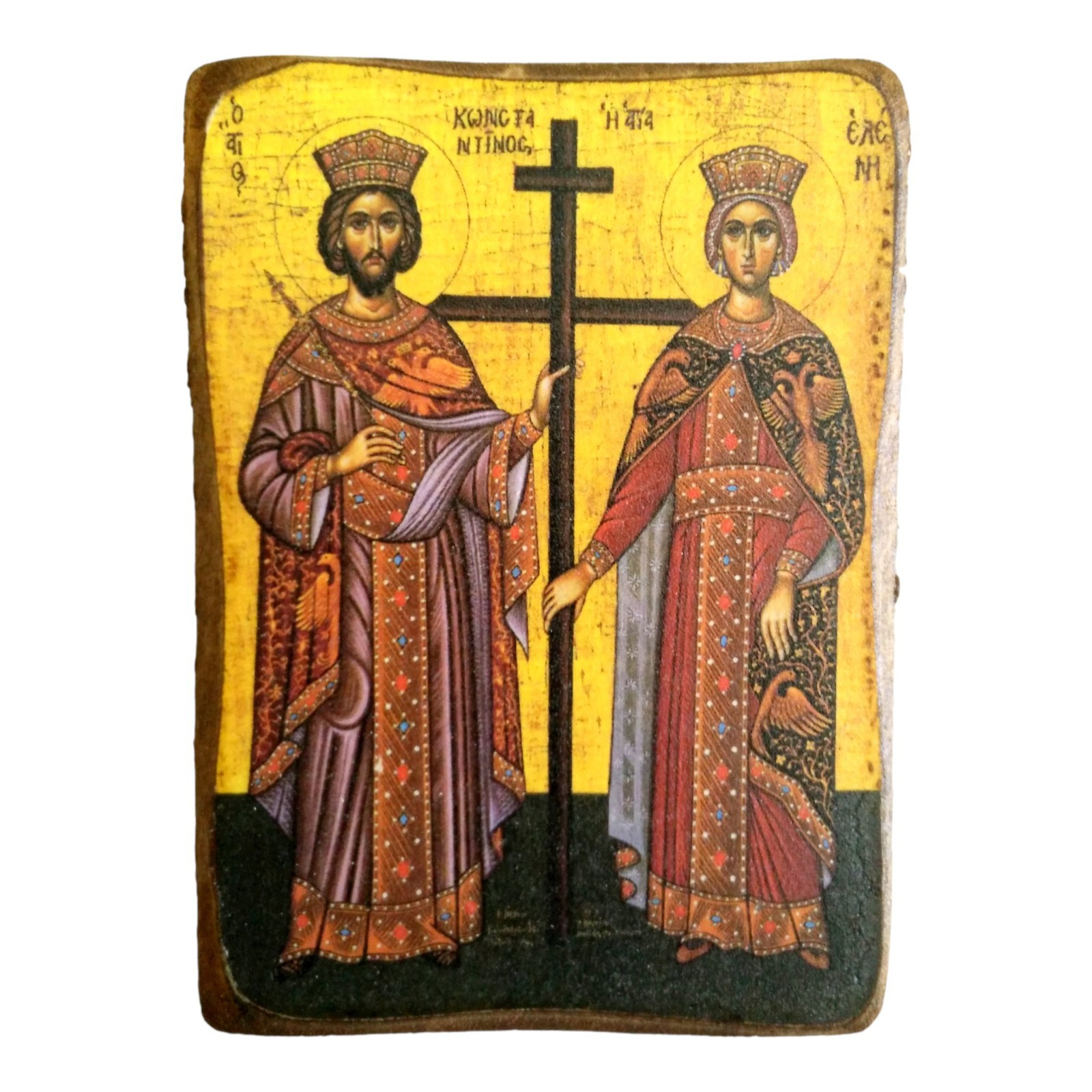 St. Constantine and Helen Orthodox Wood Icon Handmade Greece 9x6cm 3.5x2.4in