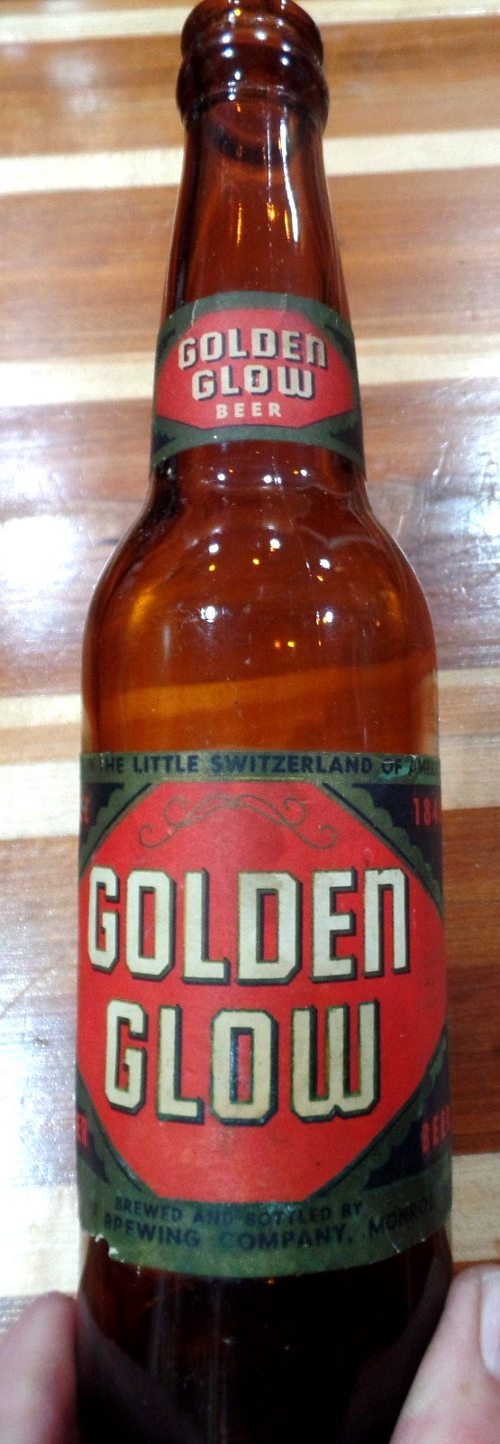 GOLDEN GLOW BEER IRTP LABELED 12 OZ BOTTLE BLUMER BRG MONROE WISCONSIN WIS WI