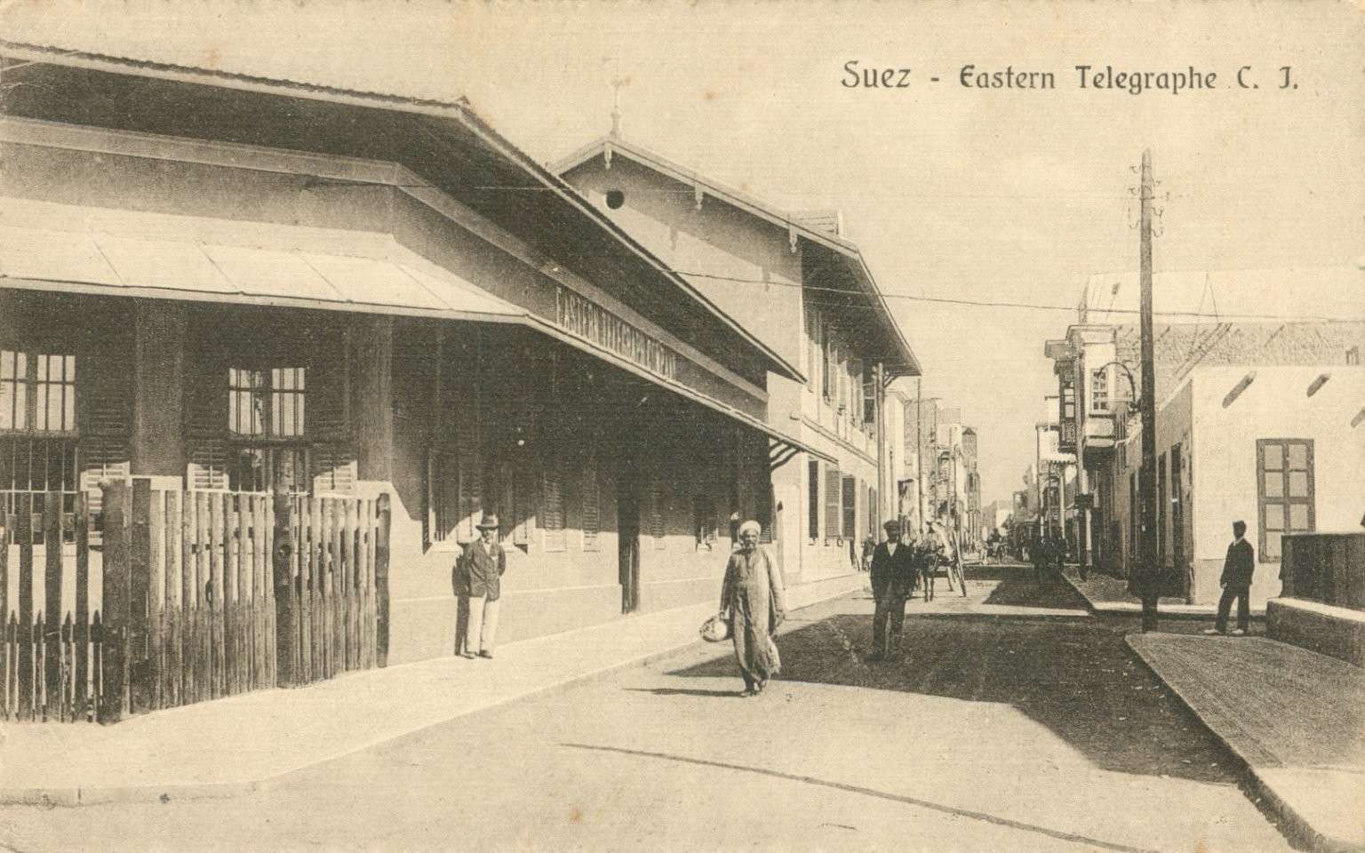 Suez Egypt Eastern Telegraph Co. Street Scene Vintage Postcard Cairo Trust
