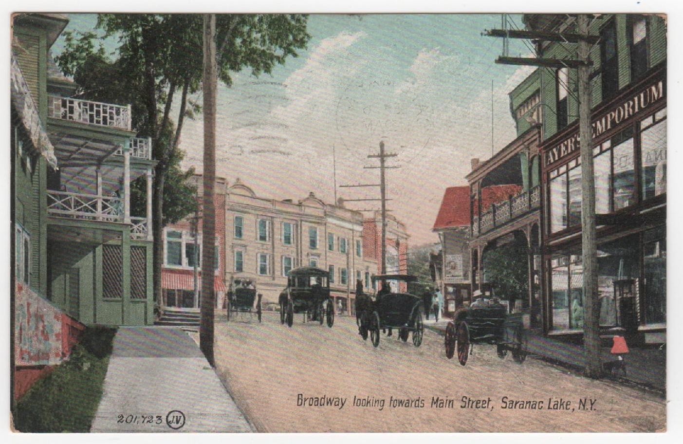 1907 Saranac Lake NY - Broadway looking towards Main Street - undivided back