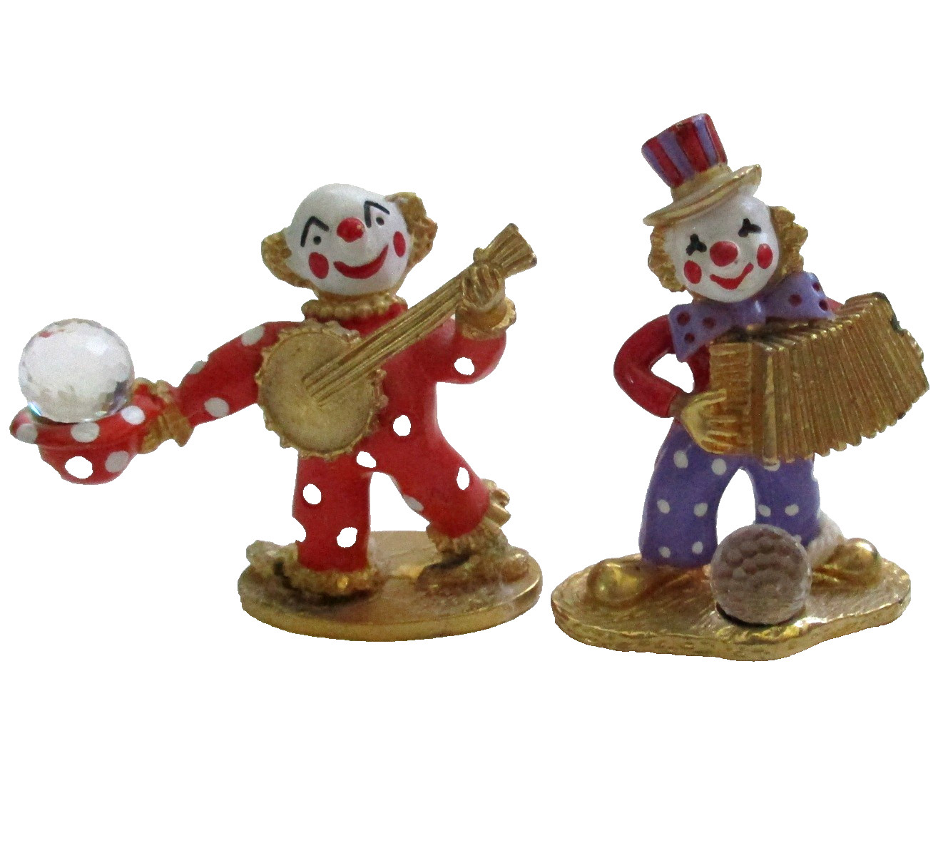 Two Vintage Spoontiques Pewter Clown Figurines - Musicians Swarovski Crystal
