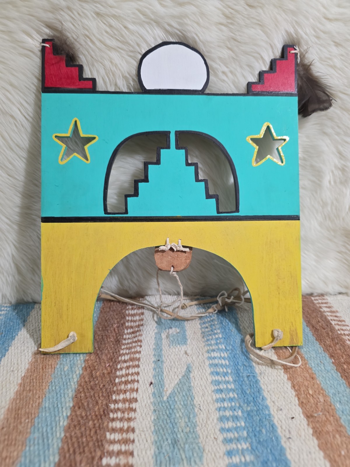 Vintage Jemez Pueblo Native American Painted Dance Headdress Signed F.F.T.