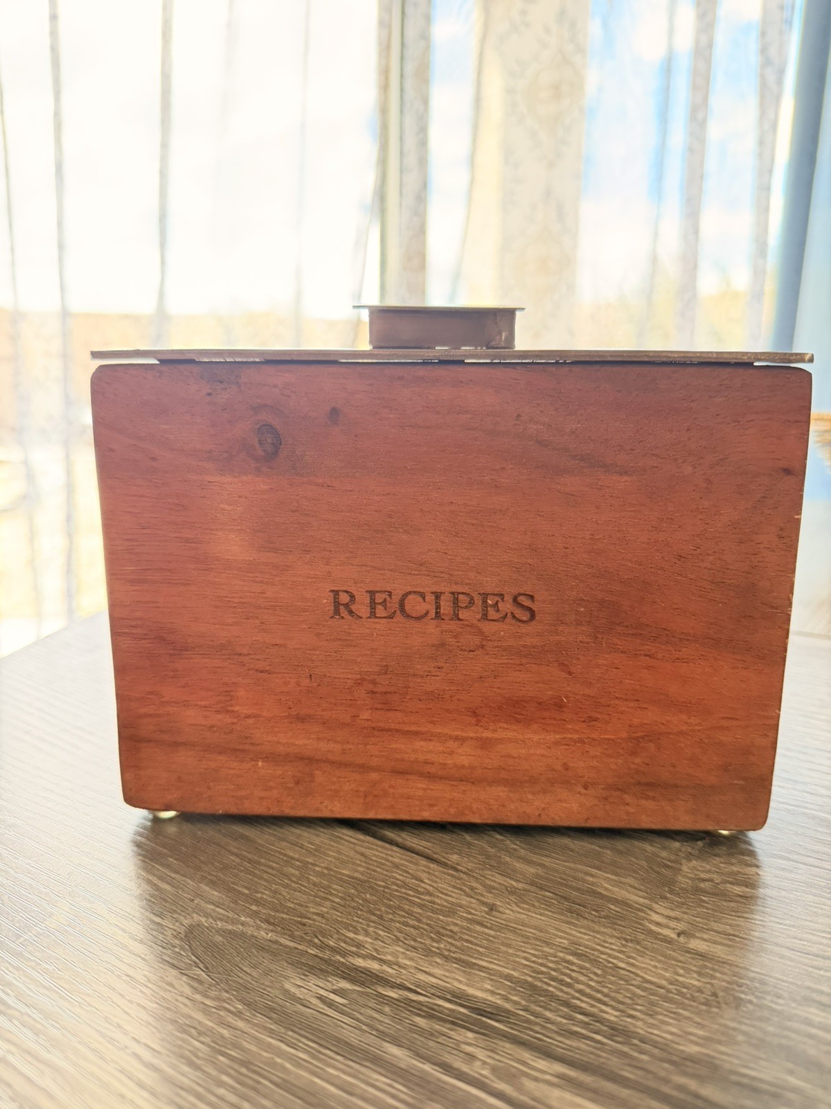 Magnolia Hearth & Hand Wood Recipe Box with Brass Lid Recipe cards
