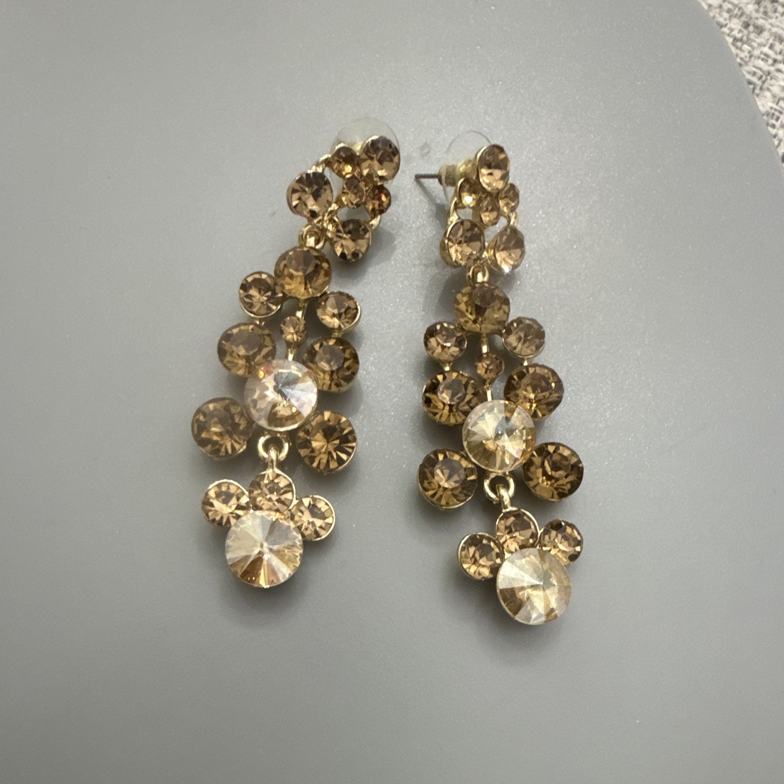 Gold Tone Rhinestone Cluster Dangle Drop Earrings