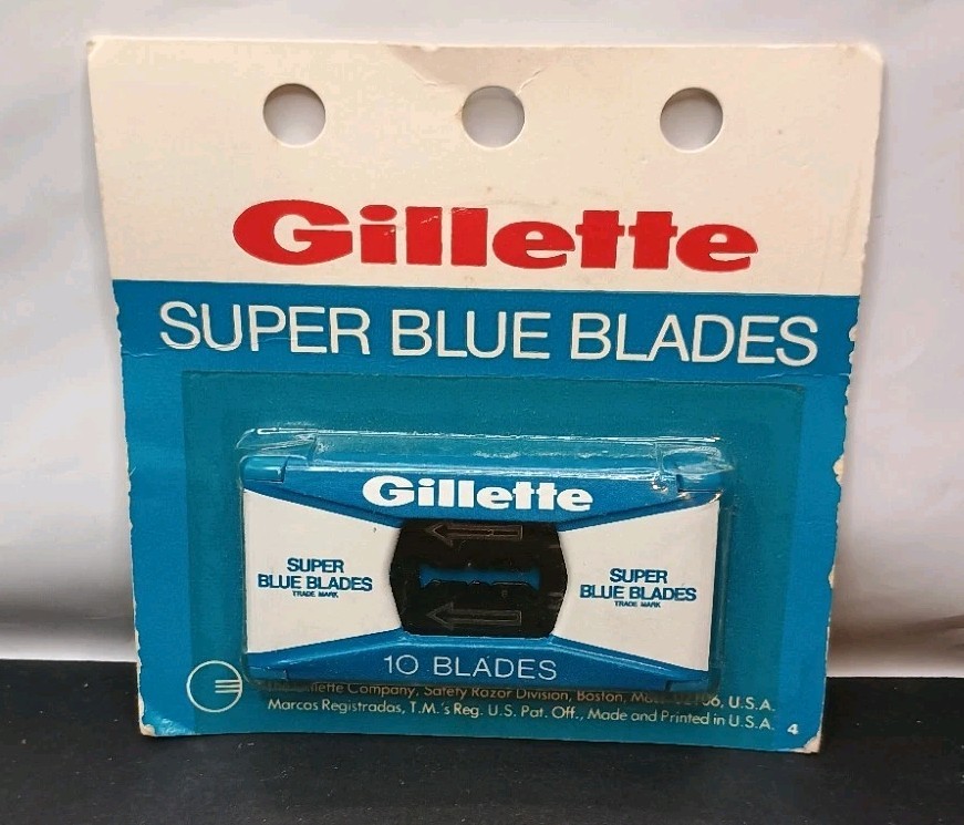 Vintage NOS Gillette 10 Super Blue Razor Blade Dispenser in box