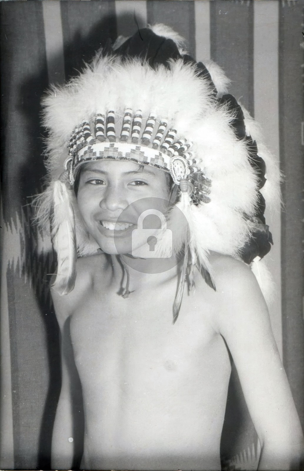 Boy Indian Headdress Costume c1950's RPPC Photo Postcard COPY Boy Indian Headdress Costume c1950's RPPC Photo Postcard COPY