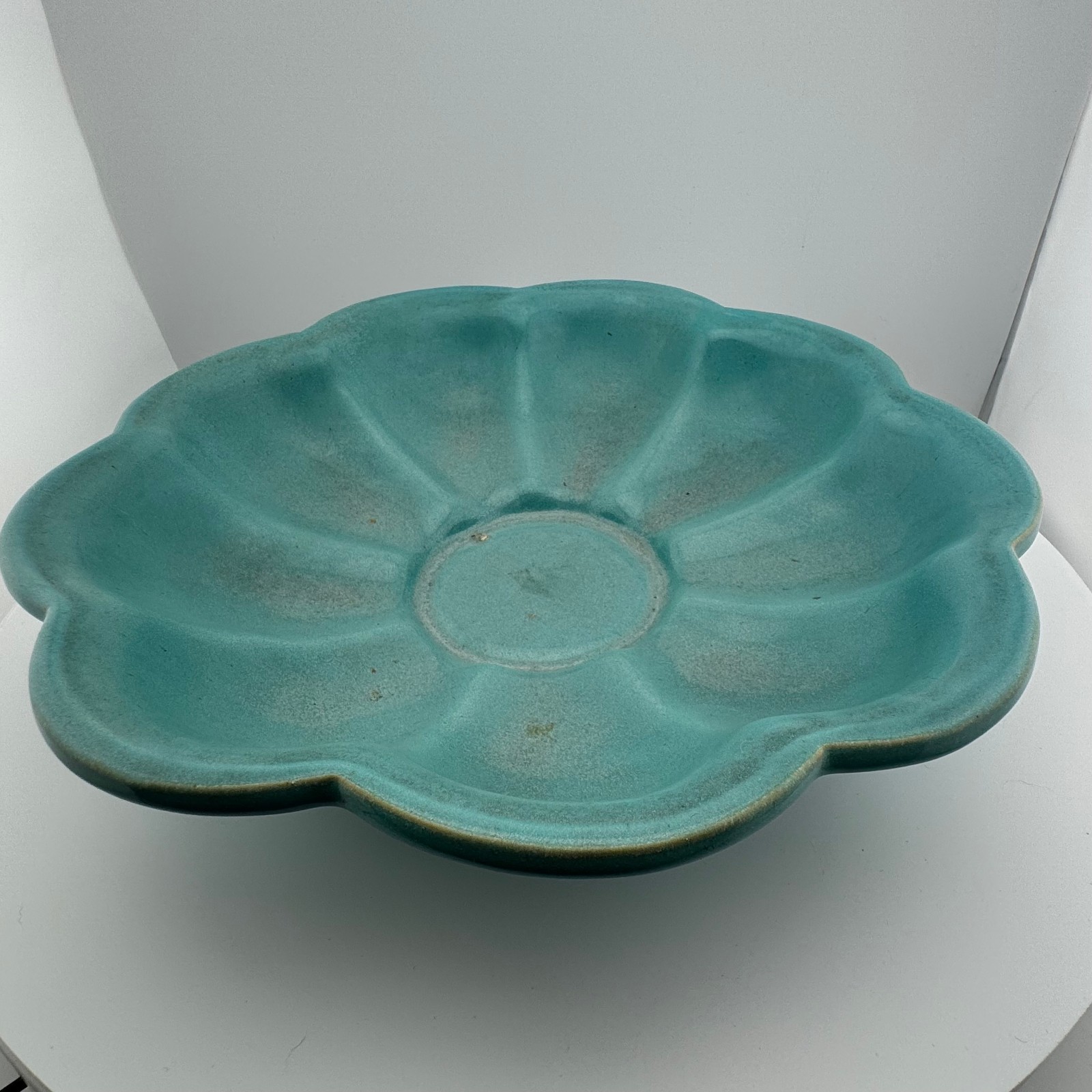 Vintage Galloway Pottery 893 Turquoise Petal Divided Relish Tray Ceramic Dish