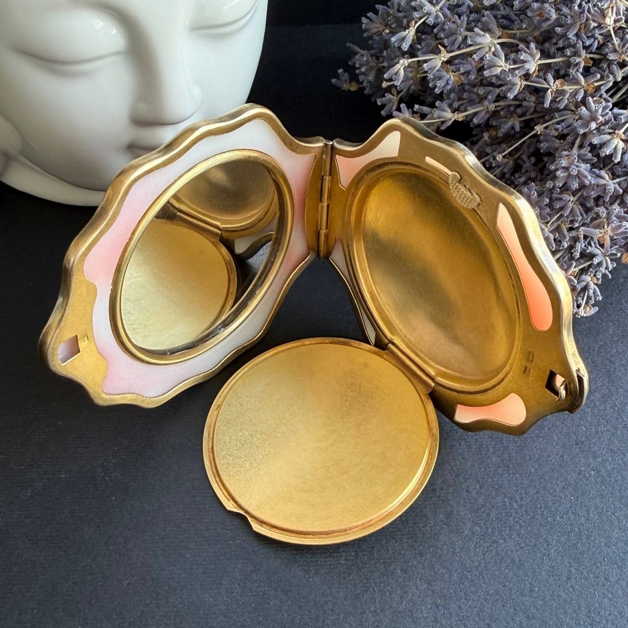 Vintage USSR 875 Silver Gilt Shell Compact Powder Box Mirror Soviet Gift Signed