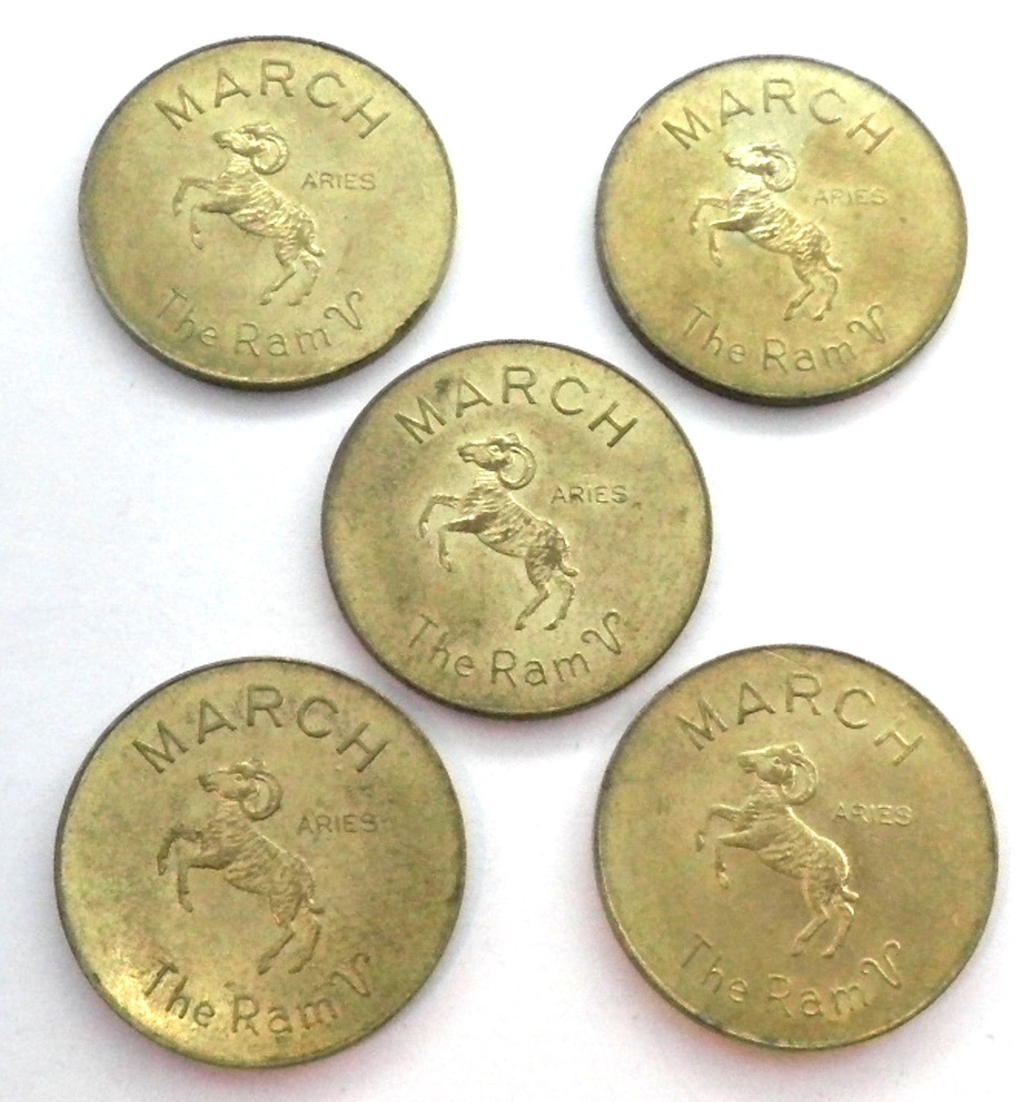 Lot of 5 Samson London Brass - March Aries The Ram Good Luck Zodiac Tokens 1F5.1