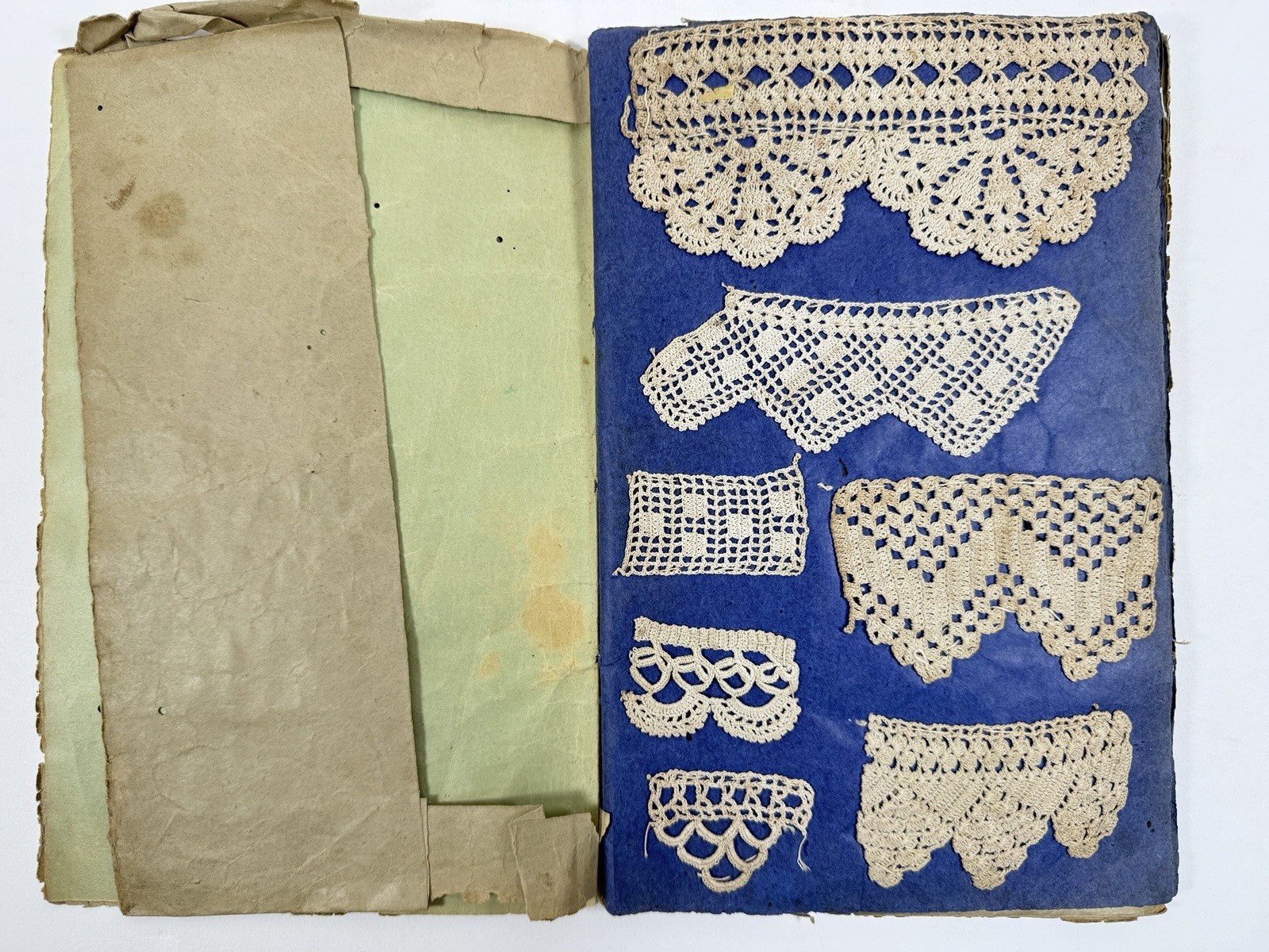 “French Crochet Lace Sample Book” 75 Fabric Pattern Textile Antique Around 1900