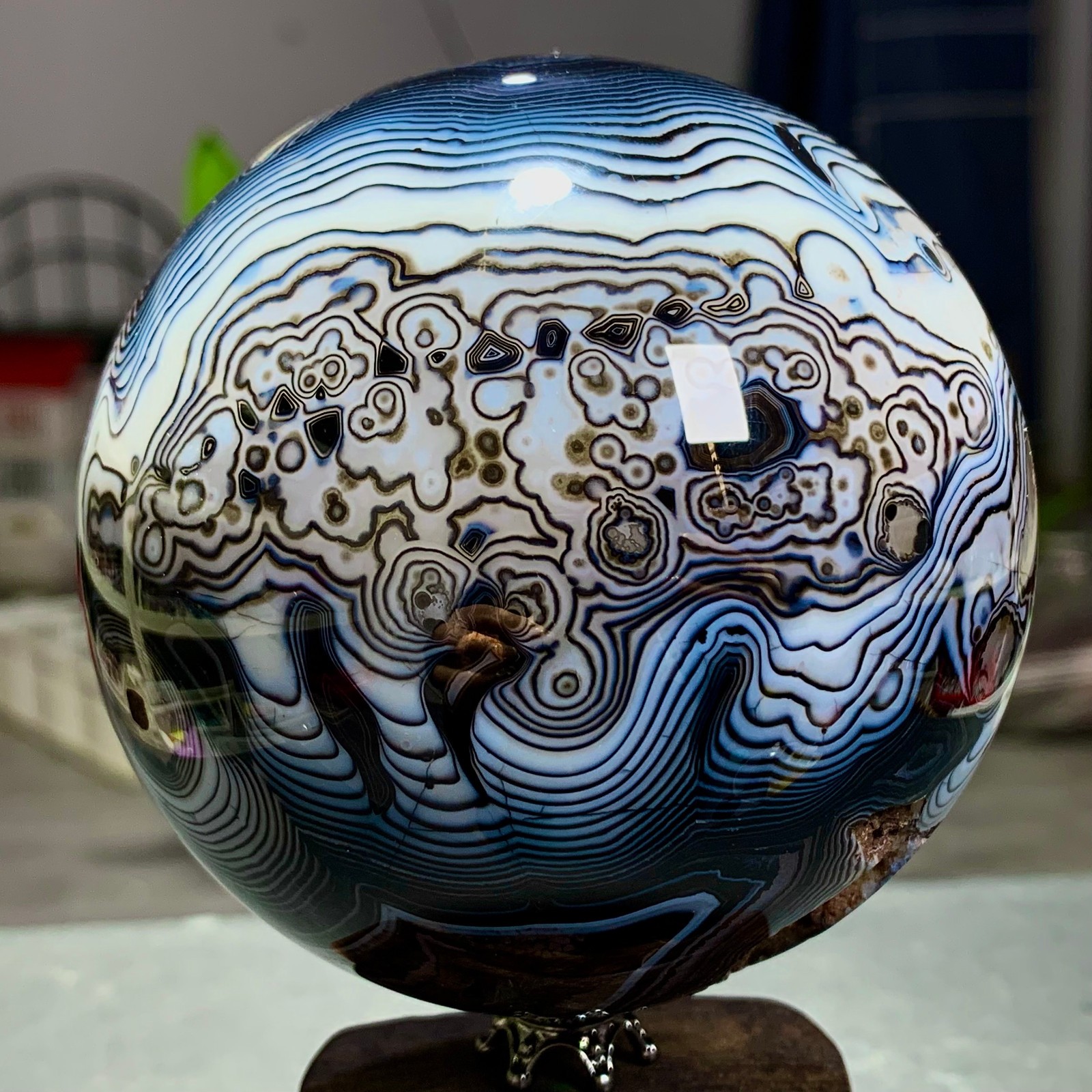 2.27LB Natural black striped agate spherical energy therapy