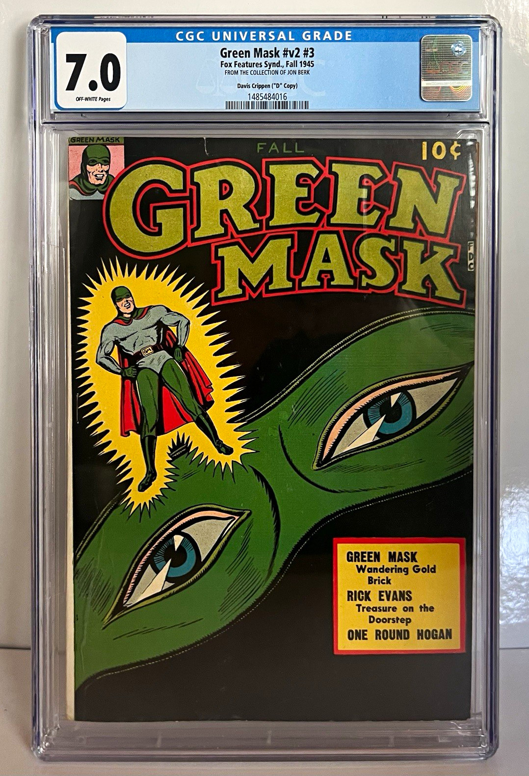 1945 Green Mask #3 v2 CGC 7.0 off white pages Golden Age