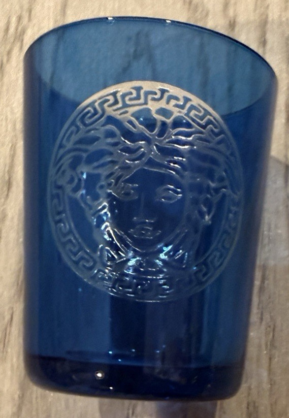 VERSACE BLUE Glass Medusa Logo Votive Cup Candle Holder NIB