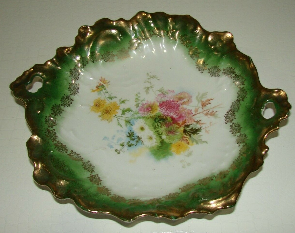 Vintage C.T Germany Hand Painted & Embossed shallow Bowl Trimmed In Gold