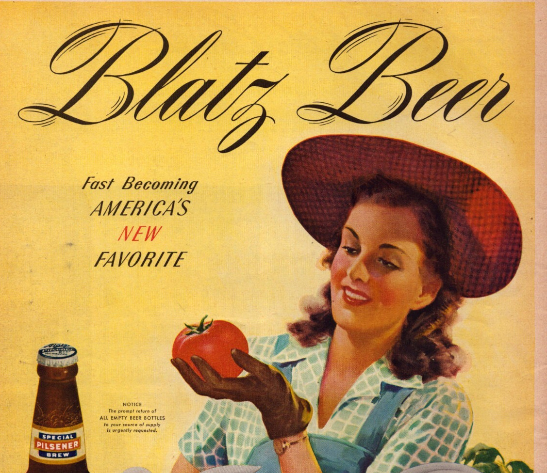 Blatz Pilsener Beer Victory Garden WWII Print Ad Life 1944 Red Ripe Tomato Bonds