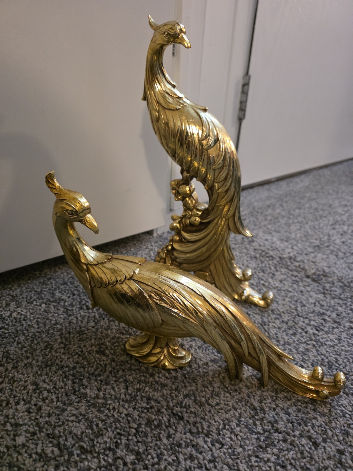 Vintage Syroco Gold Peacock Pheasant Figurines Lot of 2 Hollywood Regency AS IS