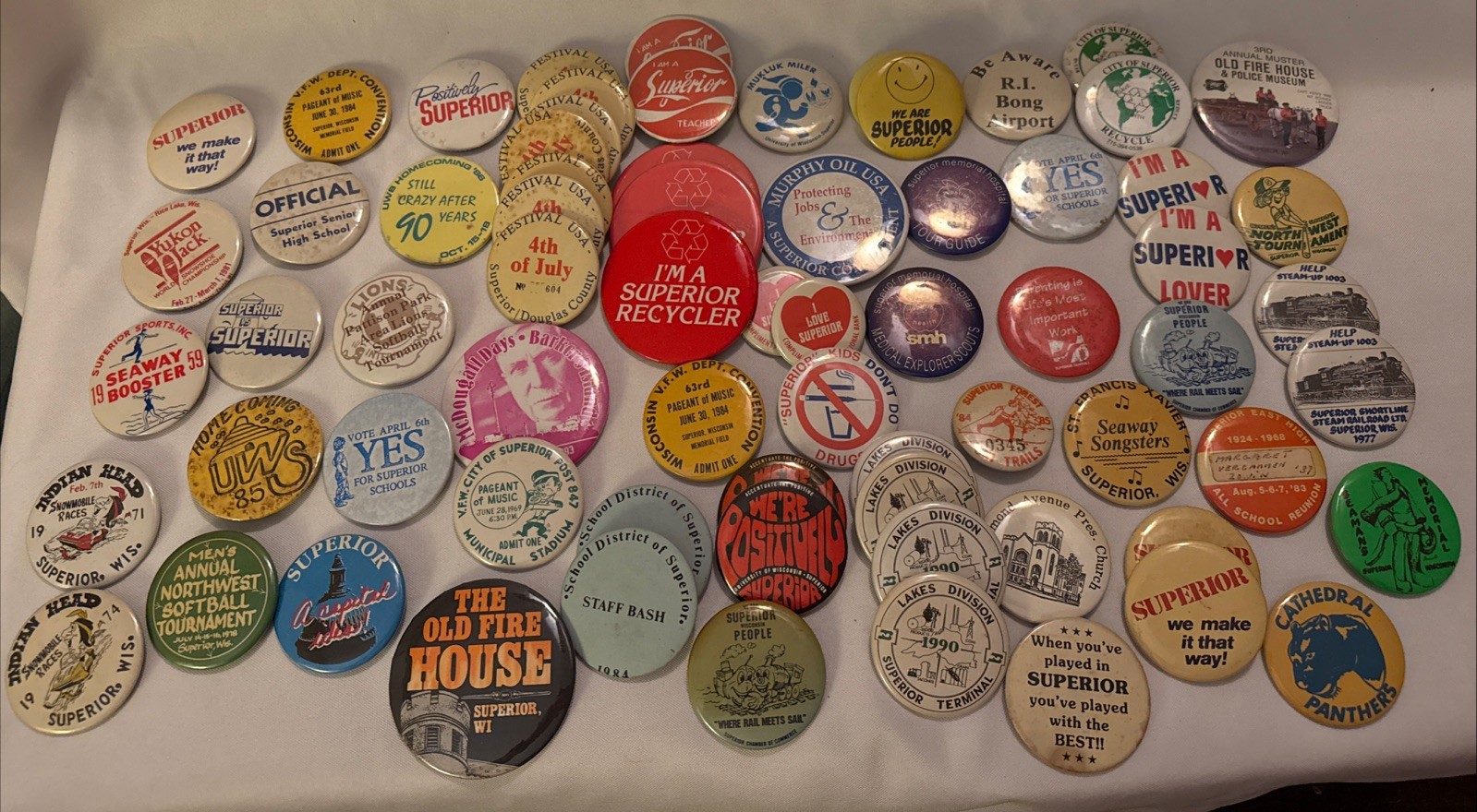 Lot Of 70 Superior Wisconsin Vintage Pins Pinbacks Buttons