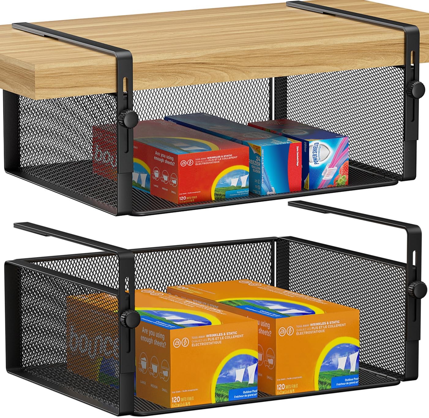 AmonHouseware 2Pack Under Shelf Basket,Adjustable Hanging Large, Black AmonHouseware 2Pack Under Shelf Basket,Adjustable Hanging Large, Black