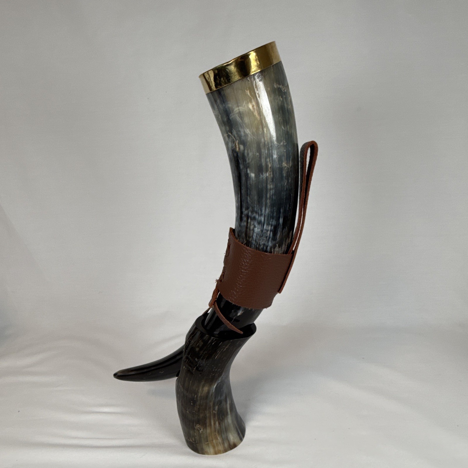 Fenrir Viking Drinking Horn w/ Stand Leather Strap & Pouch Norse Mead Cup