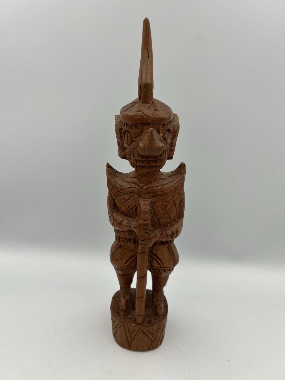 VTG 1960s Thai Yaksha Guardian Statue Teak Wood Hand Carved 12” Thailand Figure