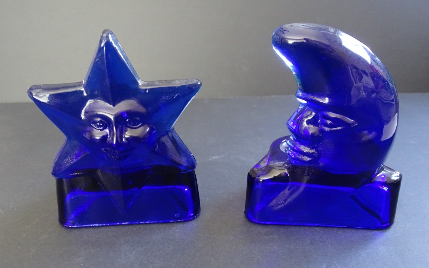 Vintage Celestial Moon & Star Cobalt Blue Votive Candle Holders
