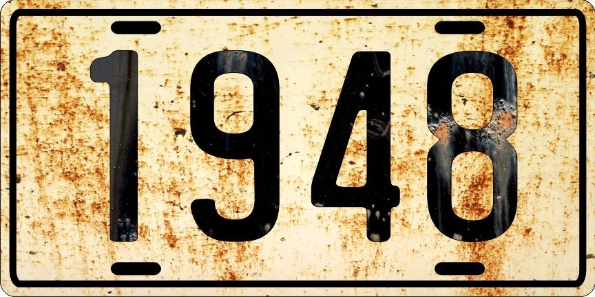 Dodge, Ford or Chevrolet antique vehicle 1948 Weathered License plate Dodge, Ford or Chevrolet antique vehicle 1948 Weathered License plate
