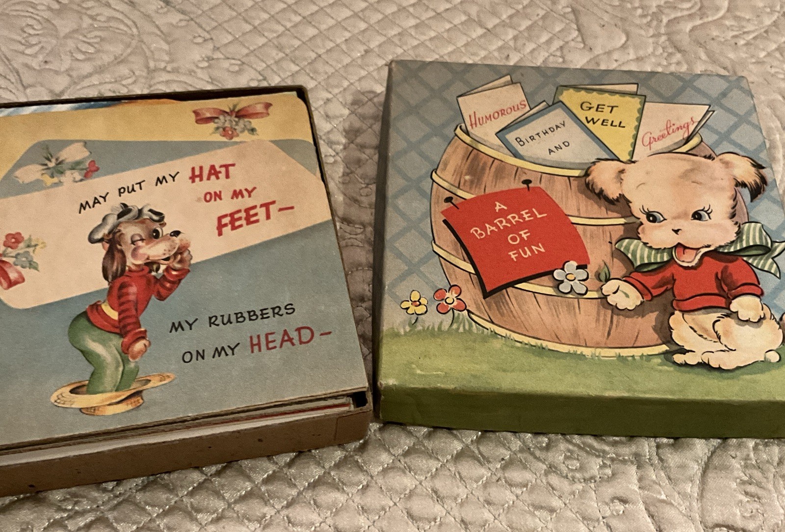 1950\'s Vtg Box of Cartoon Greeting Cards 15 Cards Included -A Barrel of Fun Bday