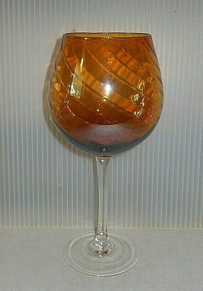 Mid Century Vintage Tall Gold Hand Blown Glass Brandy Snifter Balloon Vase 9
