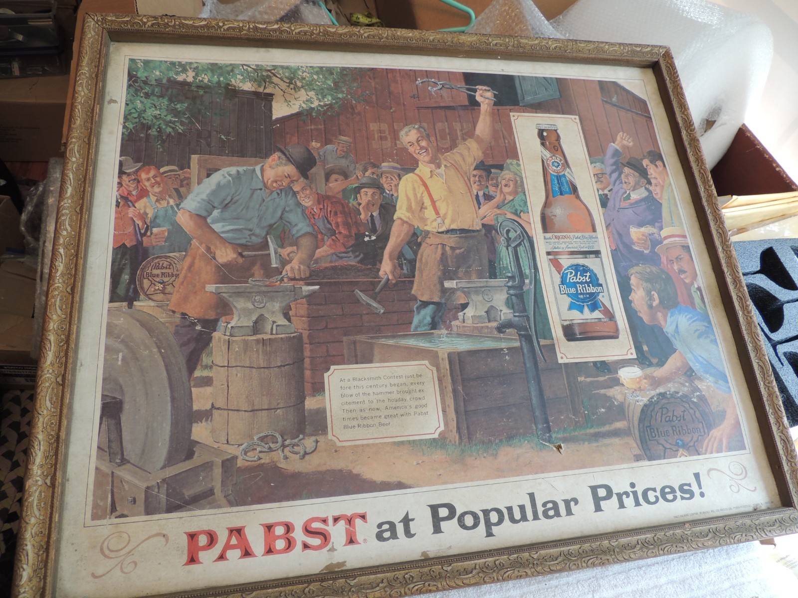 Vtg Pabst Blue Ribbon Beer Framed Cardboard Signed Pabst AT POPULAR PRICES 50s