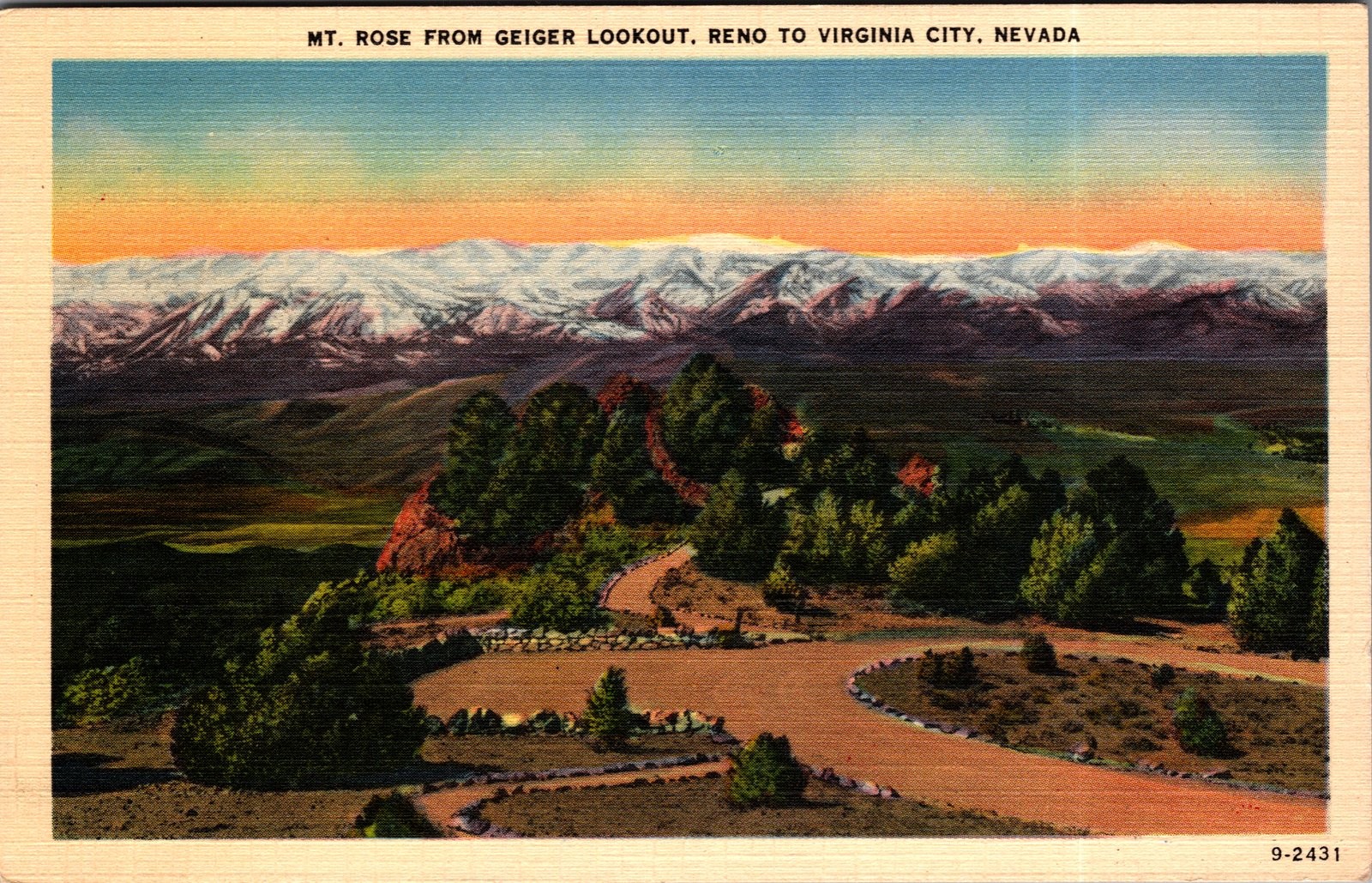 Vintage Postcard Nevada Mt. Rose from Geiger Lookout Reno Virginia City Vintage Postcard Nevada Mt. Rose from Geiger Lookout Reno Virginia City