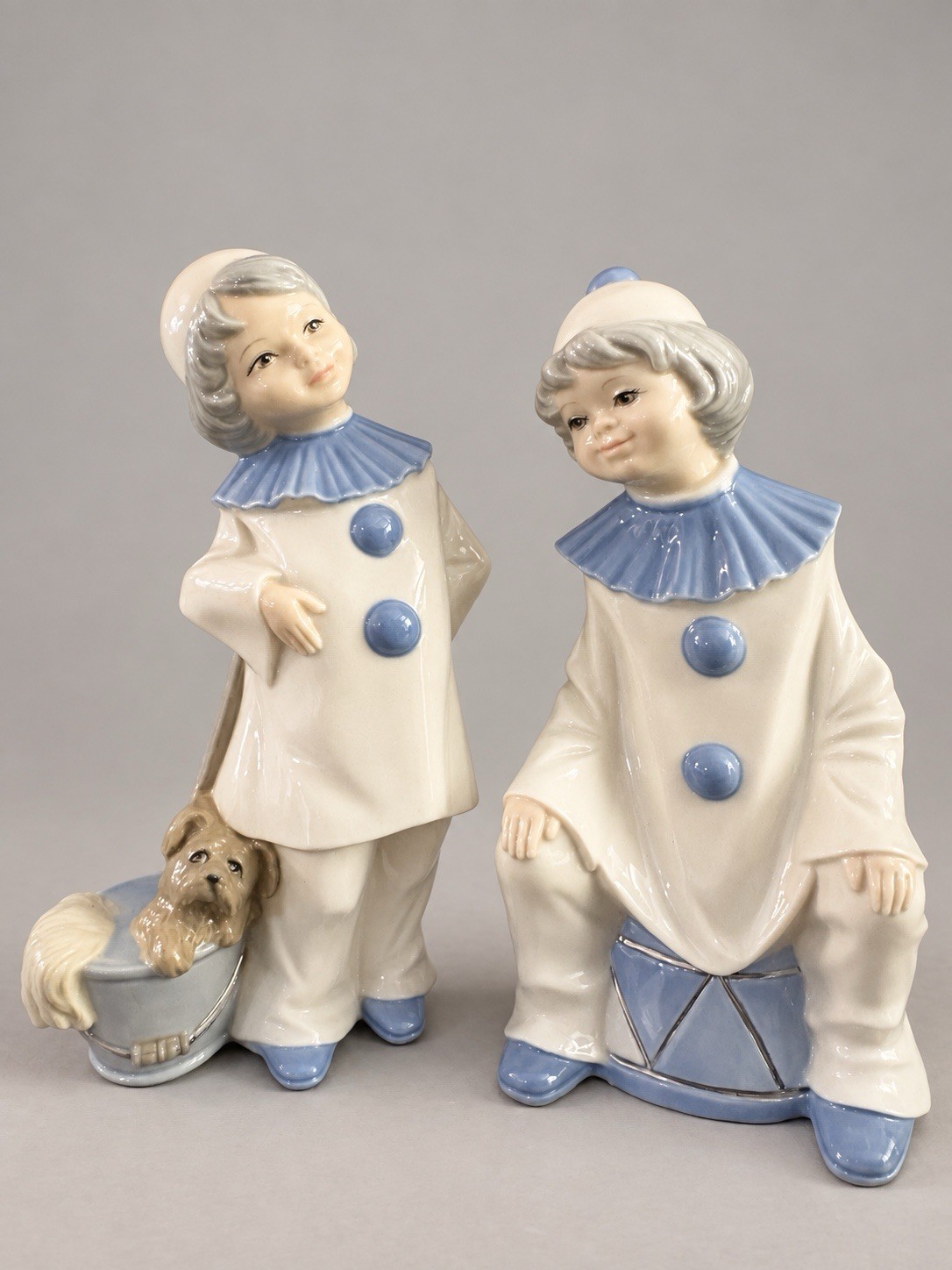 Vintage 1980 Byron Molds Ceramic Pierrot Clown Figurines Set of 2 Dog Drum Mint Vintage 1980 Byron Molds Ceramic Pierrot Clown Figurines Set of 2 Dog Drum Mint