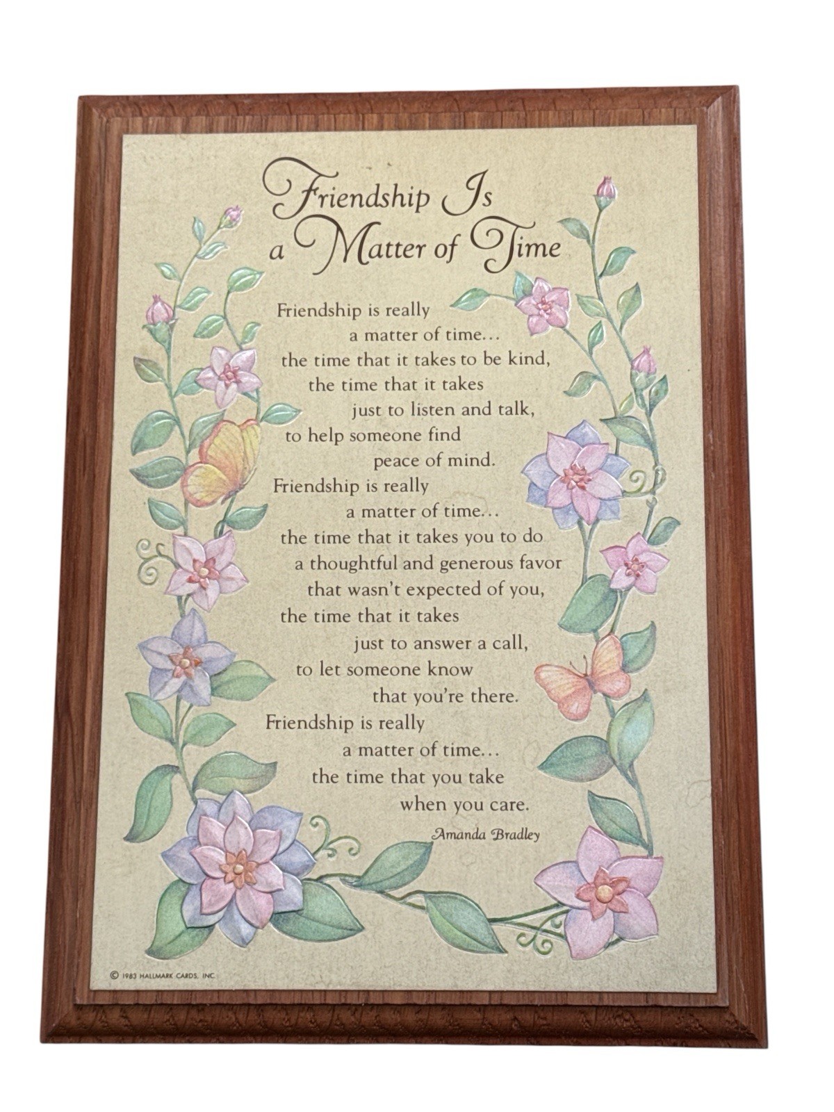 1983 Hallmark Friendship Poem Wood Wall Plaque Cottage Core Vintage