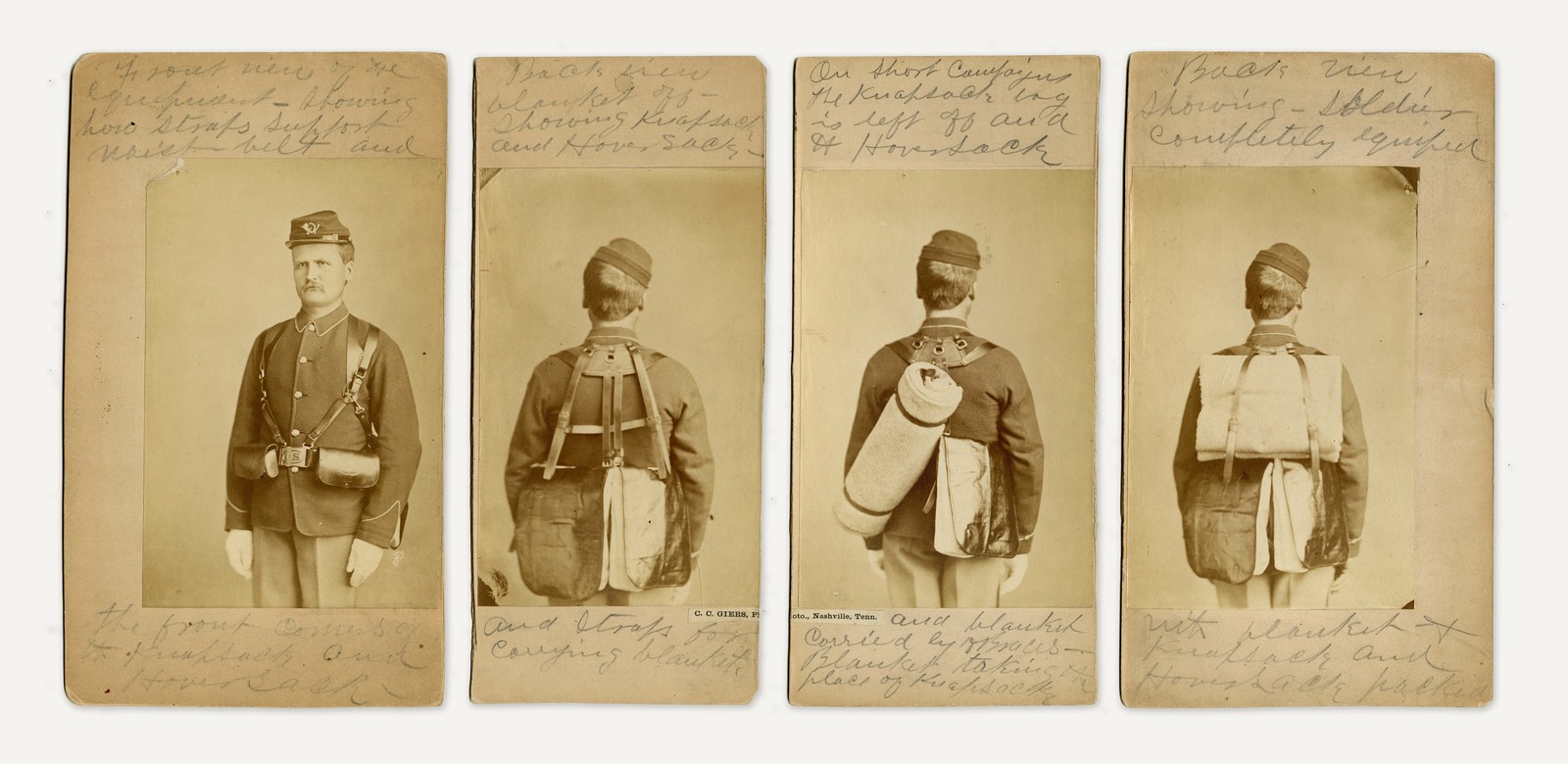 Four 1860s Albumen Photos of Civil War Equipment by C.C. Griers Nashville TN