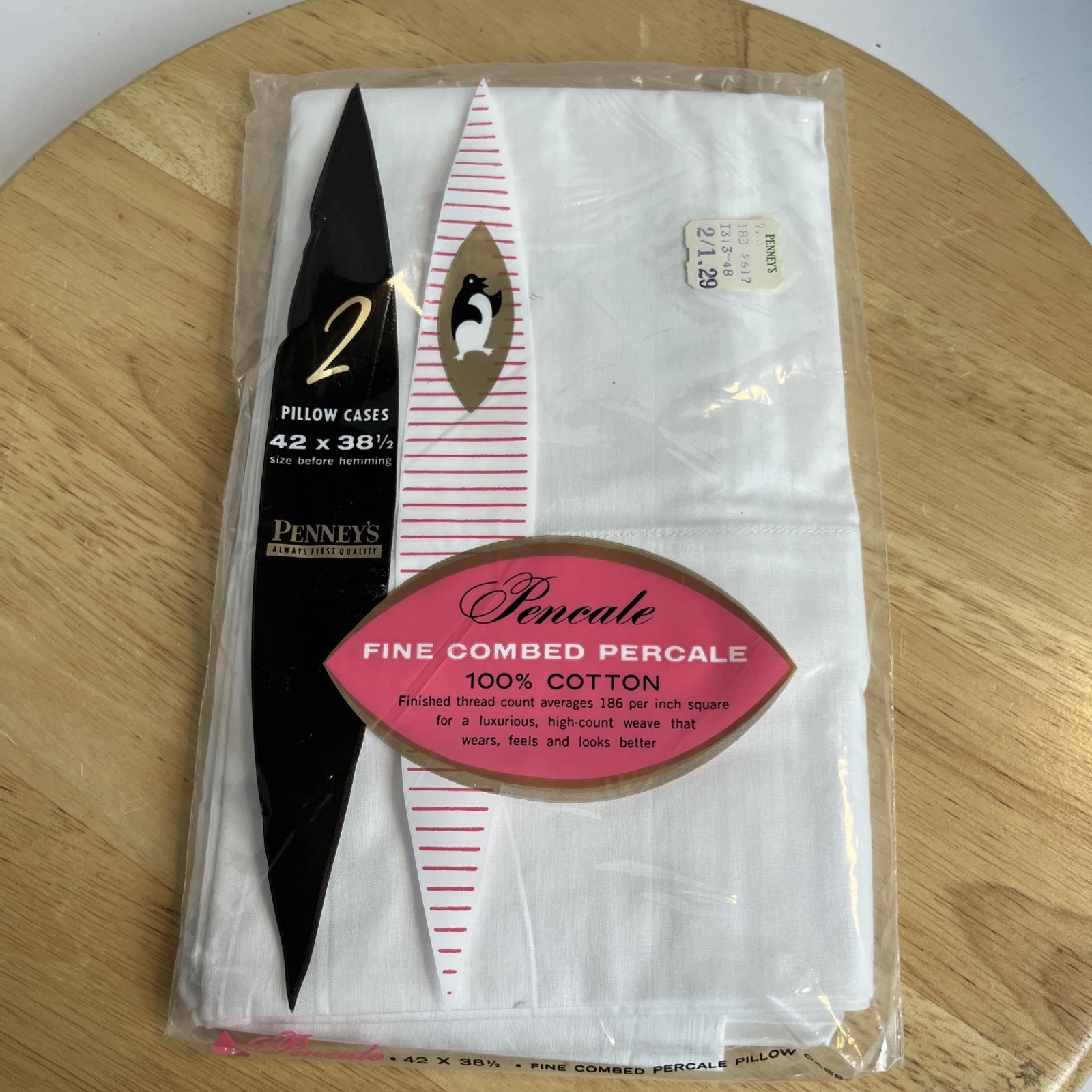 Vintage Penney's Fine Combed Percale Pillowcases White Cotton 2pc Set New