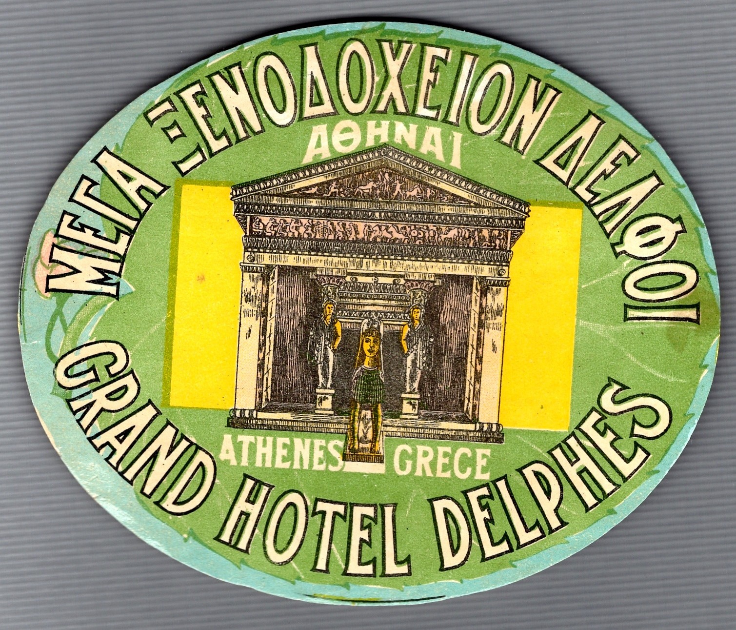 Vintage Hotel Luggage Label  GRAND  HOTEL  DELPHES   Athenes