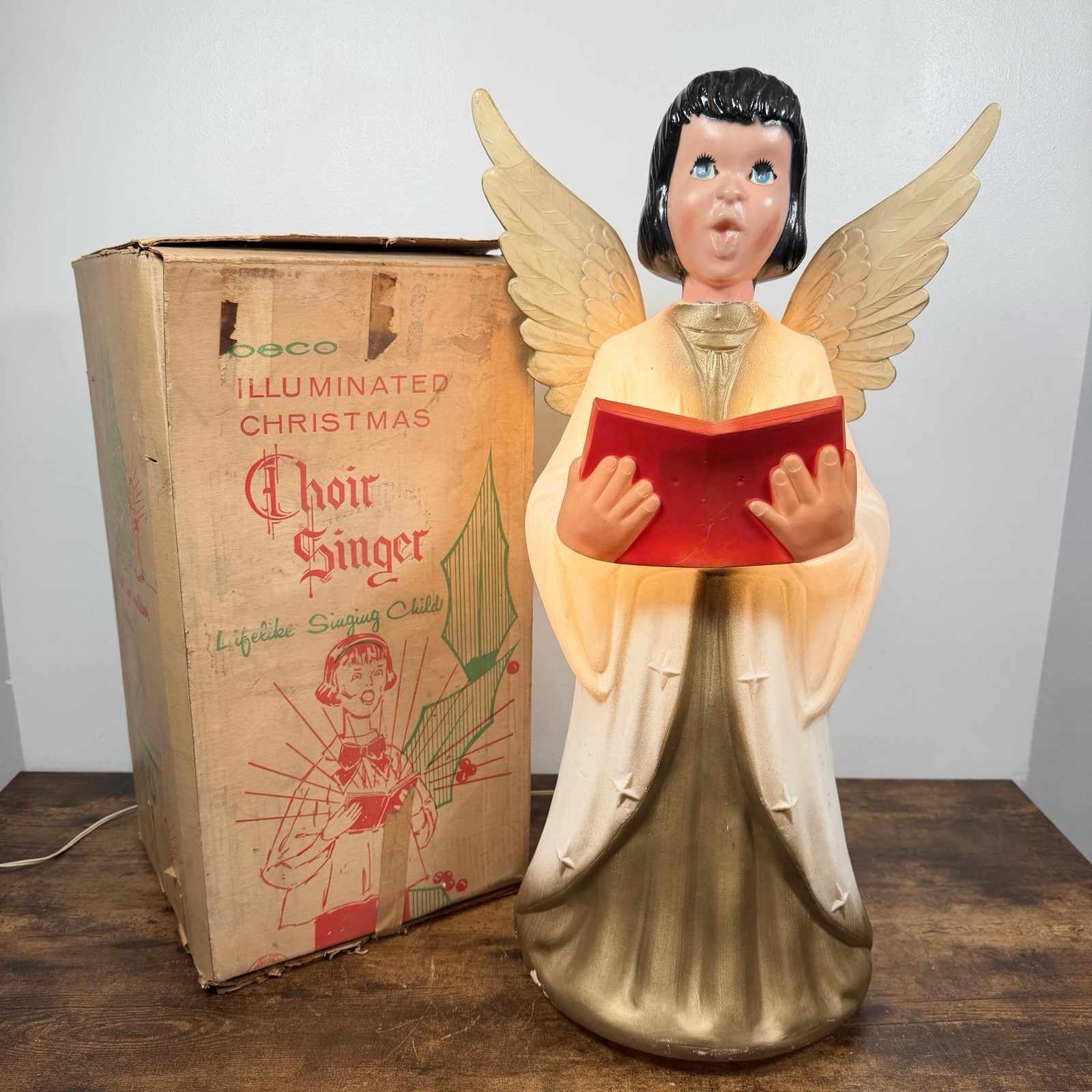 VTG BECO Choir Angel Girl Singer Blow Mold w/ Original Box Christmas 60’s RARE