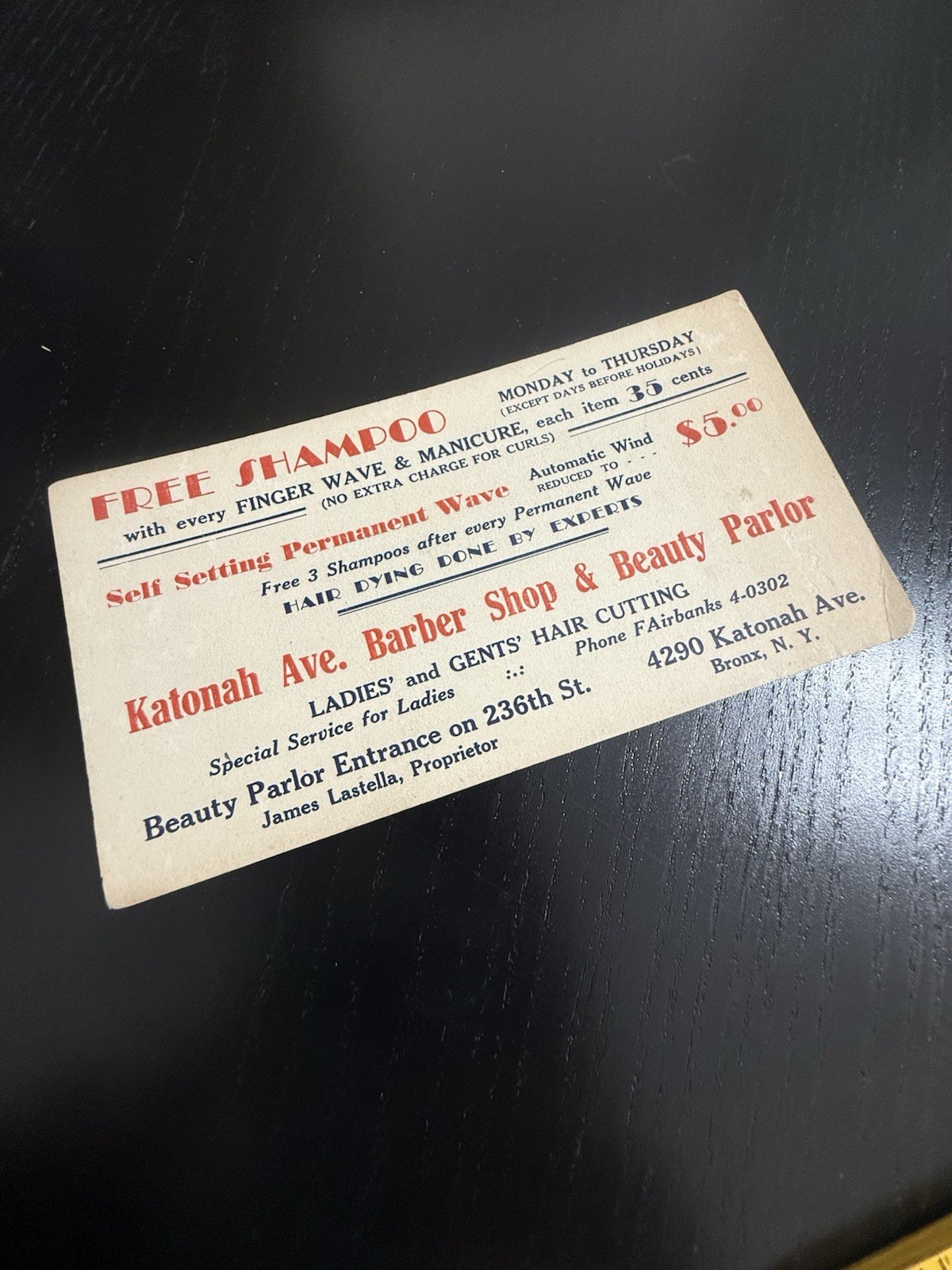 Barber Shop Old Vintage Antique Ink Blotter Katonah Ave Bronx NY Beauty Parlor