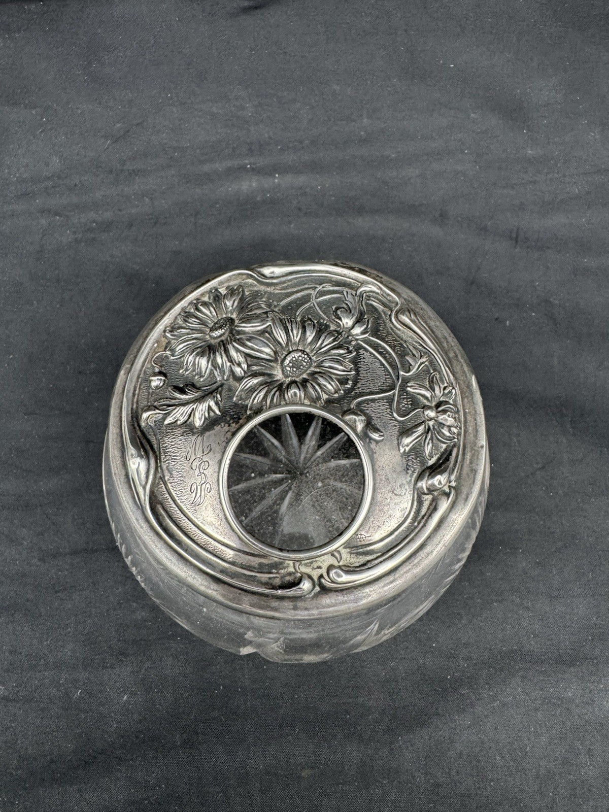 Antique Webster Co. Cut Crystal Hair Receiver Jar with Sterling Lid