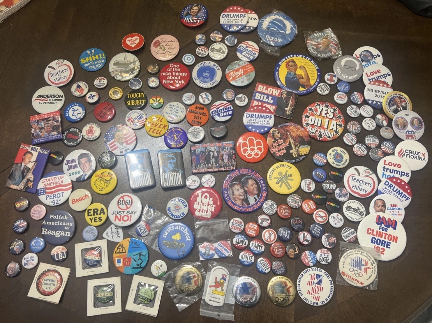 Huge Vintage Political Camp Button Pin Lot 140+ Reagan Trump Clinton ERA RARE