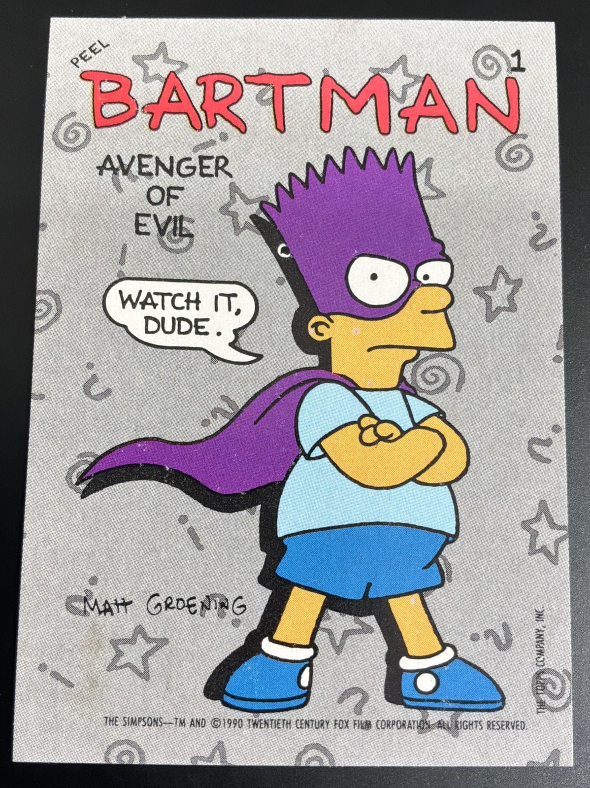 Original 1990 Topps The Simpsons Bart Simpson Rookie Card Sticker #1 Bartman