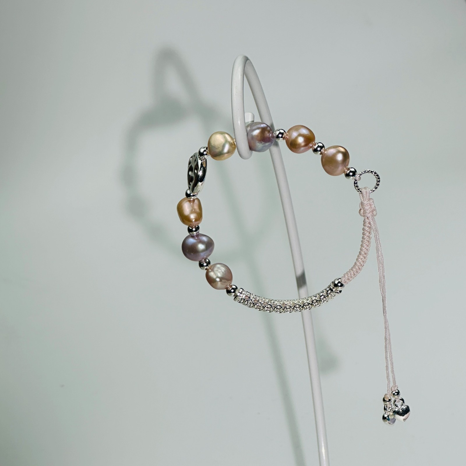 Multicolor Natural Freshwater Pearl Adjustable Woven Bracelet Handmade Beaded