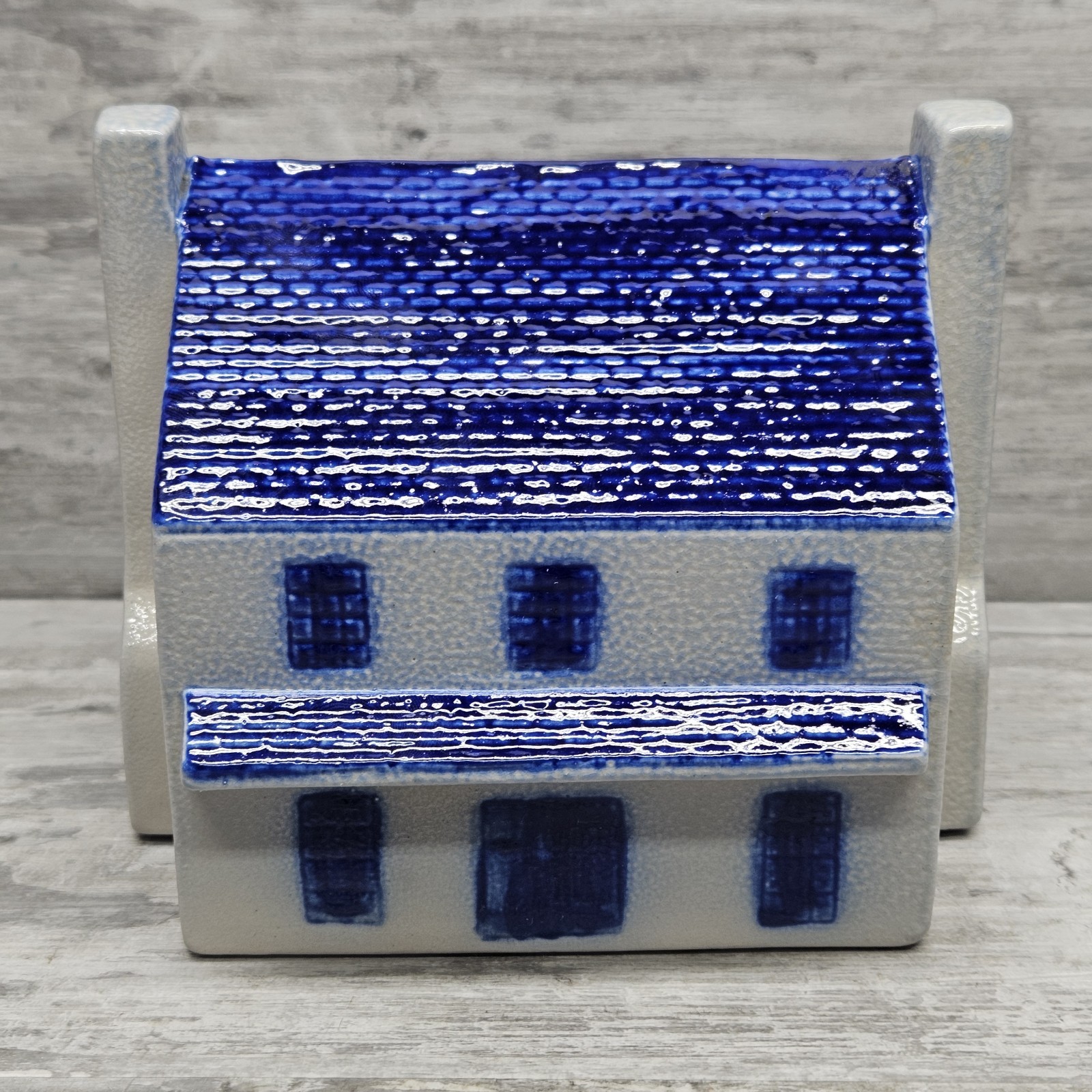 Eldreth Pottery Vintage Salt Glazed House Bank Cobalt Blue Pennsylvania Folk Art