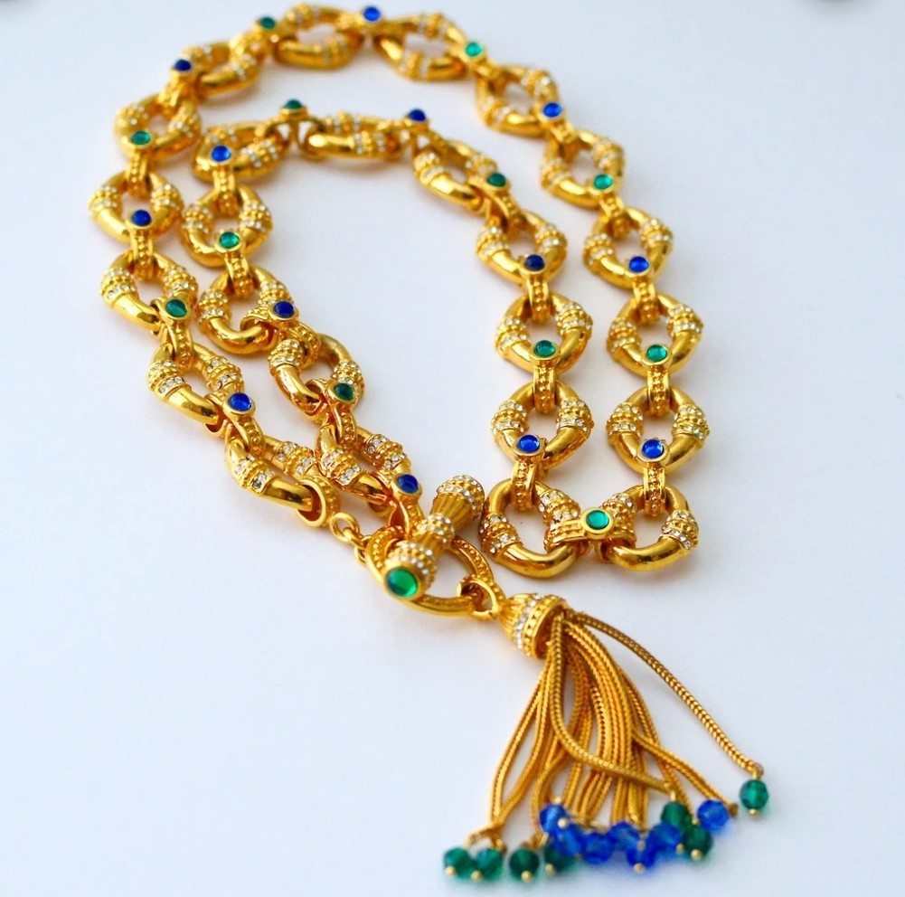 Vintage 22K Gold Sultans Treasure Necklace by Shakira Caine w/ Over 750 Crystals