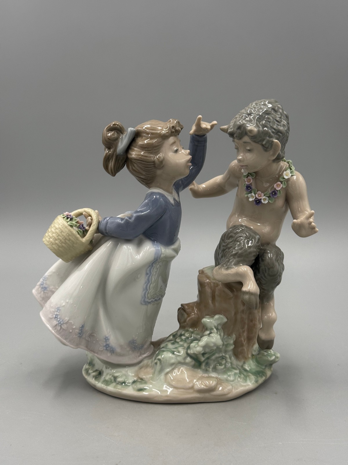 Vintage Lladro Porcelain Figurine, Girl and Faun, Item No.5710, Spain, 1990s