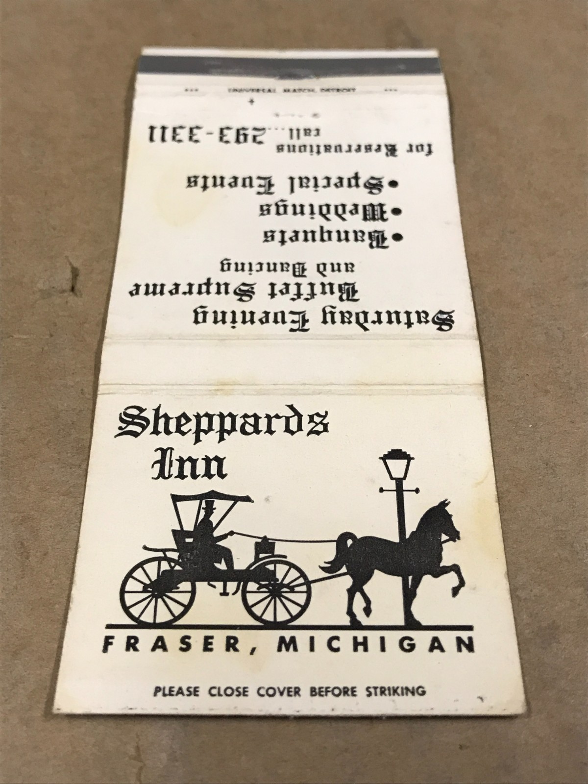Vintage Sheppards Inn - Frasier, Michigan - Matchcover, Matchbook